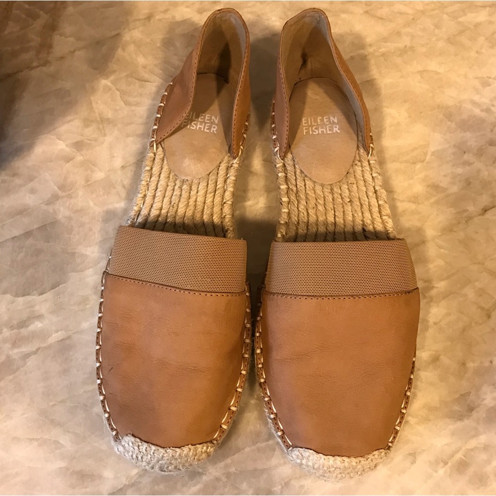 Eileen Fisher Lady Nubuck D’Orsay Espadrille Flat Leather Tan Nude Carmel Toffee